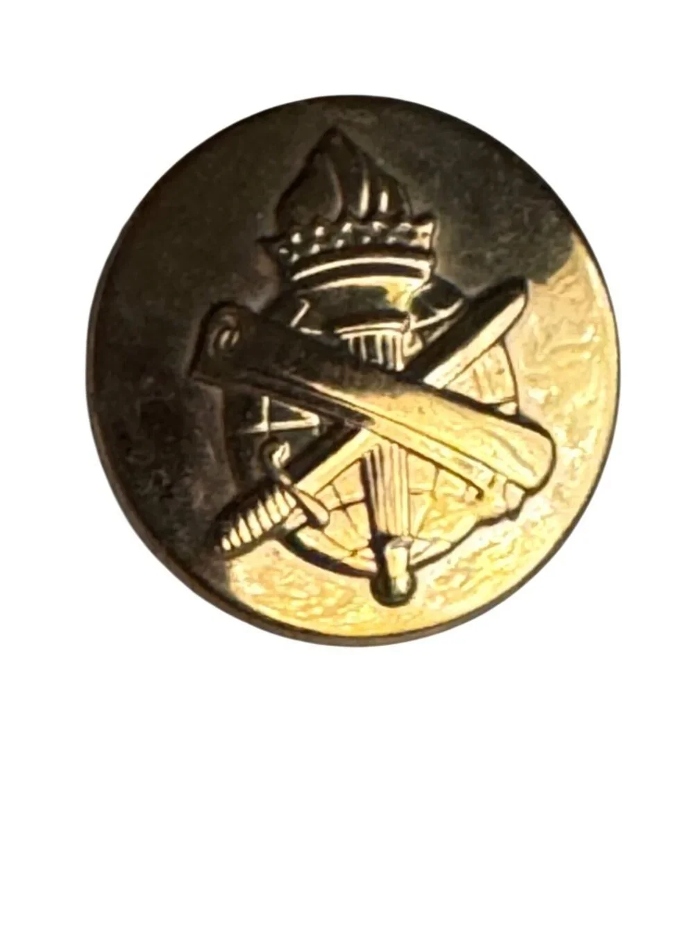 Vintage Military Civil Affairs Branch Gold Pinback Insignia - Crossed Torch & Sw